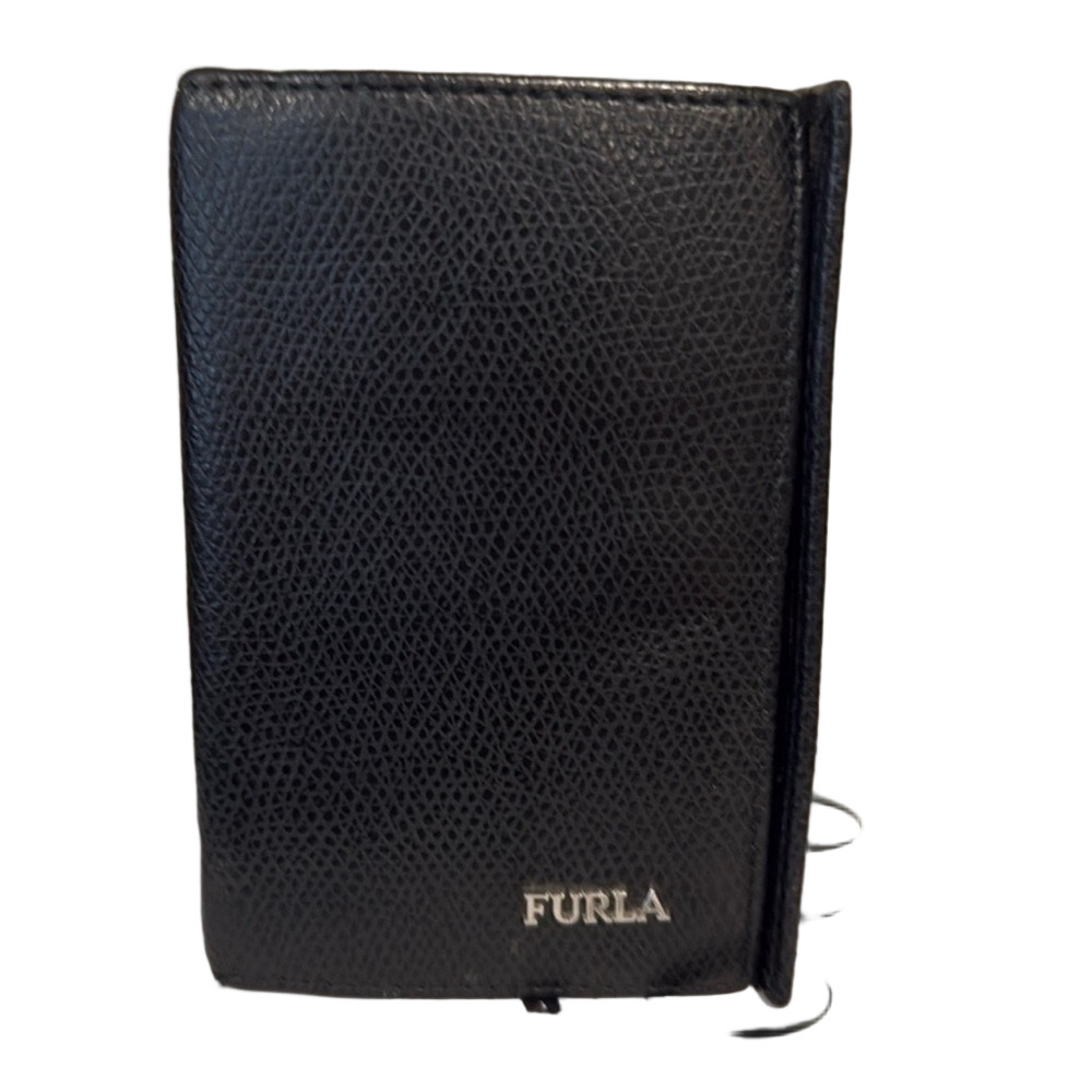 Furla Black Leather Tri Fold Key Holder Key
Chain Wallet Card Holder